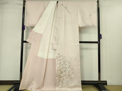 平和屋本店■極上　山口美術織物 皇室 伊勢神宮御用 西陣織 スワトウ刺繍 訪問着 総刺繍 駒刺繍 枝桜 薄桜色地　金糸　逸品　DZAA4994kh5