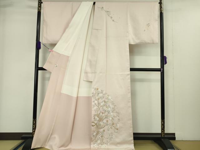 平和屋本店■極上　山口美術織物 皇室 伊勢神宮御用 西陣織 スワトウ刺繍 訪問着 総刺繍 駒刺繍 枝桜 薄桜色地　金糸　逸品　DZAA4994kh5