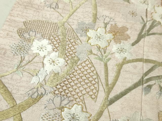 平和屋本店■極上　山口美術織物 皇室 伊勢神宮御用 西陣織 スワトウ刺繍 訪問着 総刺繍 駒刺繍 枝桜 薄桜色地　金糸　逸品　DZAA4994kh5