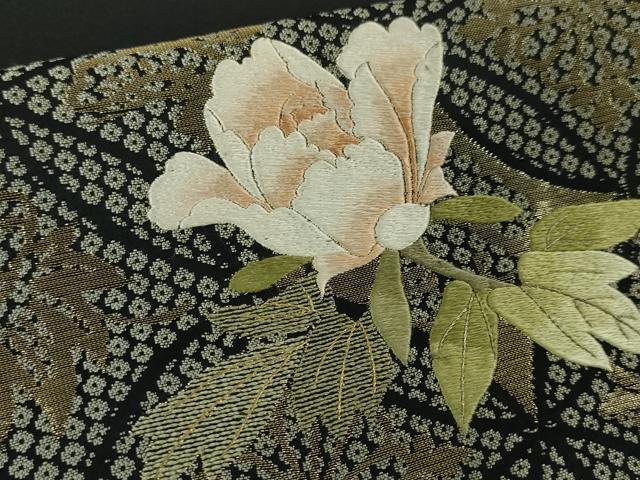 平和屋本店●極上 山口静樹 山口美術織物 訪問着 御衣 錦繍 刺繍 人物 草花 黒地 金糸 冊子付き 逸品 DZAA4995kh5