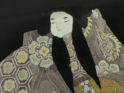 平和屋本店●極上 山口静樹 山口美術織物 訪問着 御衣 錦繍 刺繍 人物 草花 黒地 金糸 冊子付き 逸品 DZAA4995kh5