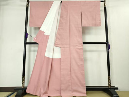 平和屋本店■極上　本場結城紬　重要無形文化財　色無地　石竹色　廣田紬謹製　反端・割印付き　逸品　DZAA4998kh5
