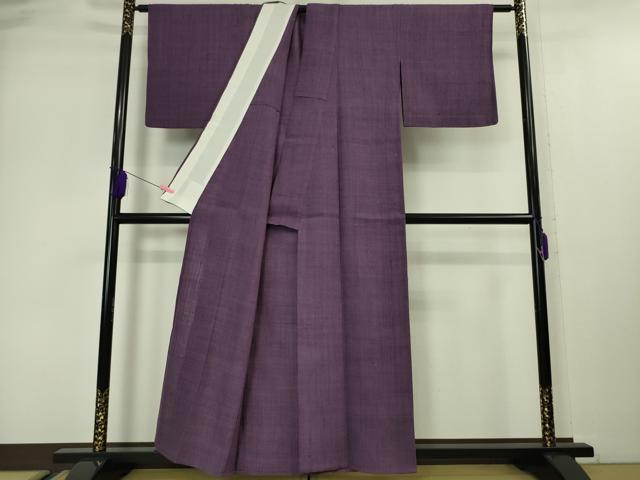 平和屋本店■極上　浦野理一　経節紬　色無地　単衣　葡萄色　逸品　DZAA5001kh5