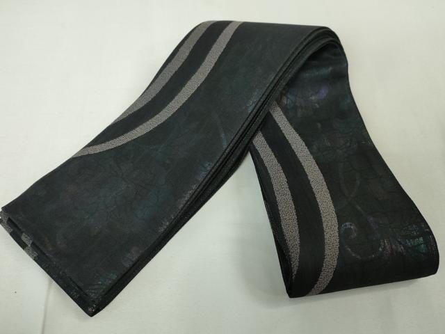 平和屋本店■極上　男性　角帯　花唐草文　黒地　銀糸　反端付き　逸品　DZAA5005kh5