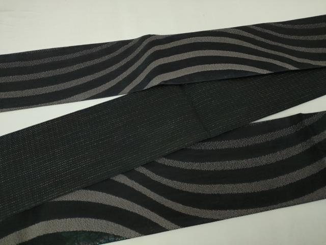 平和屋本店▽極上 男性 角帯 スリーシーズン帯 よろけ縞 黒地 銀糸 逸品 DZAA5007kh5