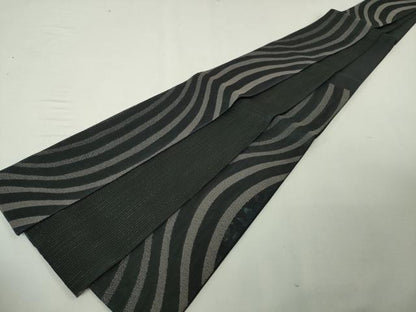 平和屋本店▽極上 男性 角帯 スリーシーズン帯 よろけ縞 黒地 銀糸 逸品 DZAA5007kh5