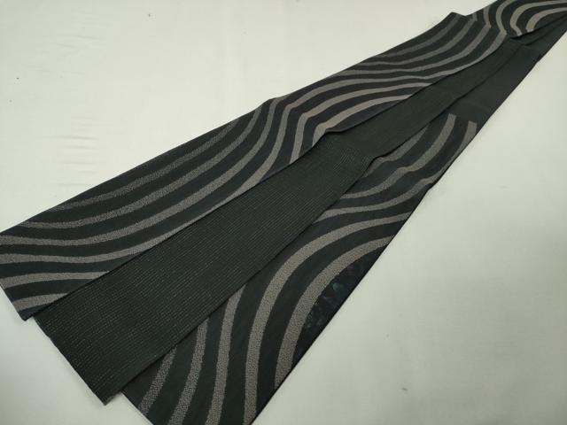 平和屋本店▽極上 男性 角帯 スリーシーズン帯 よろけ縞 黒地 銀糸 逸品 DZAA5007kh5