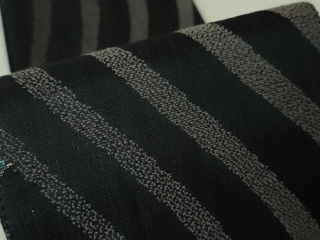 平和屋本店▽極上 男性 角帯 スリーシーズン帯 よろけ縞 黒地 銀糸 逸品 DZAA5007kh5