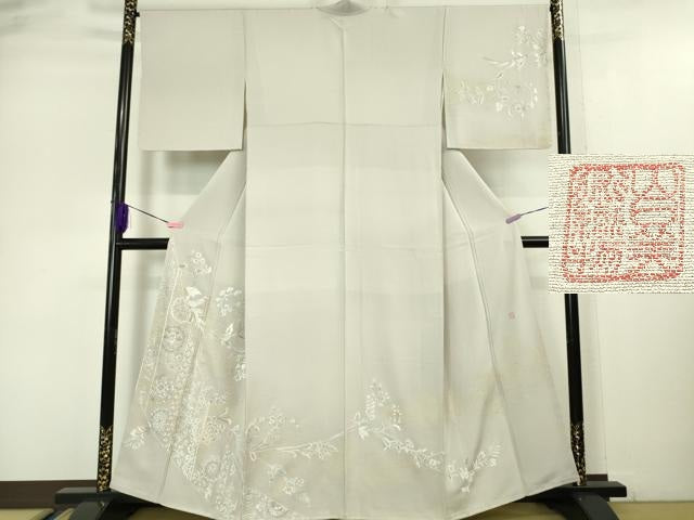 平和屋本店●極上 山口美術織物 皇室 伊勢神宮御用 西陣織 訪問着 総刺繍 正倉院花唐草文 灰桜色地 金銀糸 逸品 未使用 DZAA5012kh5