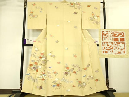 平和屋本店■極上　創業460年・千總　訪問着　駒刺繍　吉祥花文　砥粉色地　金彩　松坂屋扱い　逸品　未使用　DZAA5013kh5