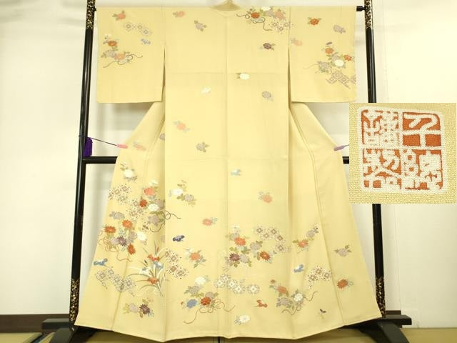 平和屋本店■極上　創業460年・千總　訪問着　駒刺繍　吉祥花文　砥粉色地　金彩　松坂屋扱い　逸品　未使用　DZAA5013kh5