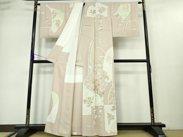 平和屋本店●極上 創業460年・千總 訪問着 枝垂れ花 薄柿色地 金彩 三越扱い 逸品 DZAA5014kh5