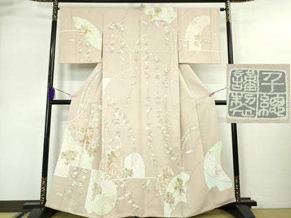 平和屋本店●極上 創業460年・千總 訪問着 枝垂れ花 薄柿色地 金彩 三越扱い 逸品 DZAA5014kh5
