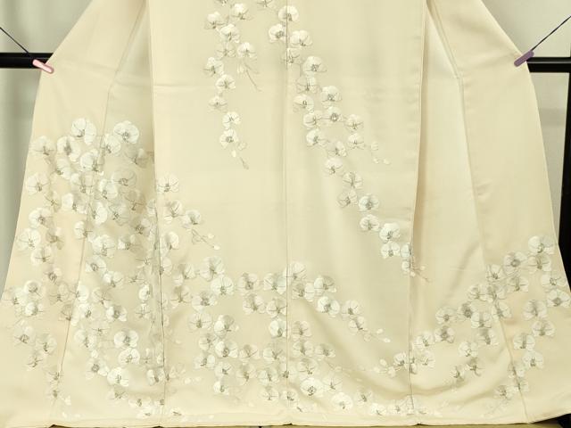 平和屋本店●極上 訪問着 総刺繍 スパンコール 胡蝶蘭 薄卵色地 金糸 ロング丈 逸品 DZAA5019kh5