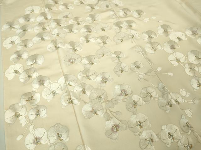 平和屋本店●極上 訪問着 総刺繍 スパンコール 胡蝶蘭 薄卵色地 金糸 ロング丈 逸品 DZAA5019kh5