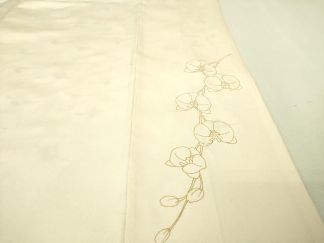 平和屋本店●極上 訪問着 総刺繍 スパンコール 胡蝶蘭 薄卵色地 金糸 ロング丈 逸品 DZAA5019kh5