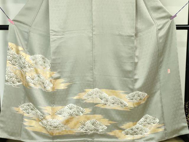 平和屋本店■極上　皇室献上作家　藤井寛　訪問着　駒刺繍　松　薄い豆がら茶色地　金彩　逸品　未使用　DZAA5023kh5