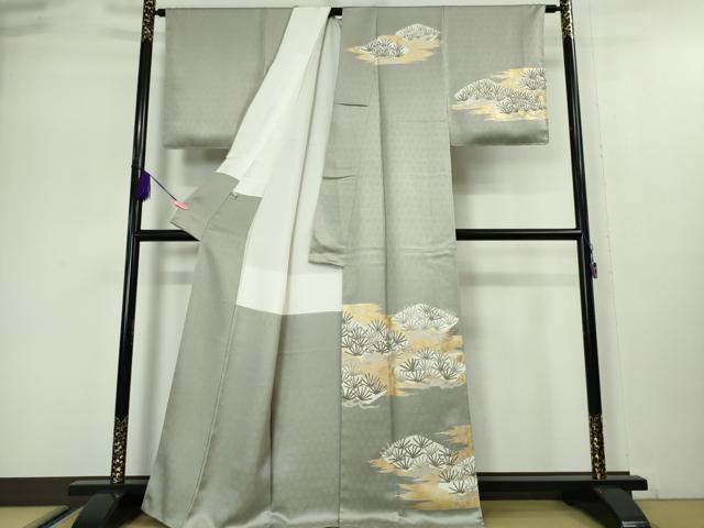 平和屋本店■極上　皇室献上作家　藤井寛　訪問着　駒刺繍　松　薄い豆がら茶色地　金彩　逸品　未使用　DZAA5023kh5