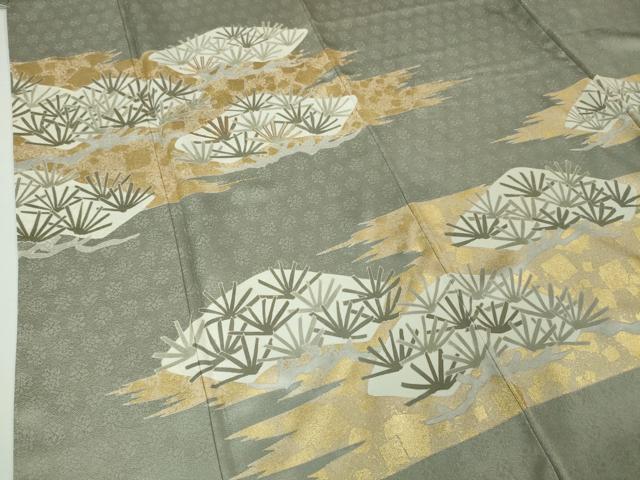 平和屋本店■極上　皇室献上作家　藤井寛　訪問着　駒刺繍　松　薄い豆がら茶色地　金彩　逸品　未使用　DZAA5023kh5