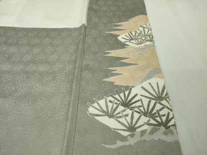 平和屋本店■極上　皇室献上作家　藤井寛　訪問着　駒刺繍　松　薄い豆がら茶色地　金彩　逸品　未使用　DZAA5023kh5