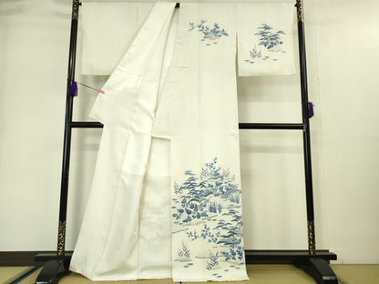 平和屋本店●極上　京友禅の人間国宝　上野為二　訪問着　藍　風景花文　象牙色地　色紙付き　逸品　DZAA5026kh6
