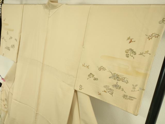 平和屋本店●極上 人間国宝 福田喜三郎 訪問着 刺繍 舞鳥花松文 手描き 肌色地 金糸 逸品 DZAA5027kh5