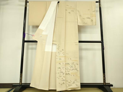 平和屋本店●極上 人間国宝 福田喜三郎 訪問着 刺繍 舞鳥花松文 手描き 肌色地 金糸 逸品 DZAA5027kh5