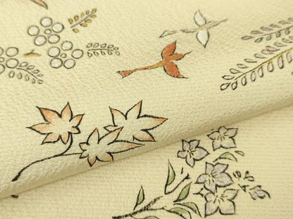 平和屋本店●極上 人間国宝 福田喜三郎 訪問着 刺繍 舞鳥花松文 手描き 肌色地 金糸 逸品 DZAA5027kh5