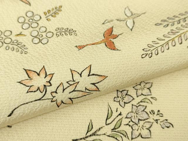 平和屋本店●極上 人間国宝 福田喜三郎 訪問着 刺繍 舞鳥花松文 手描き 肌色地 金糸 逸品 DZAA5027kh5