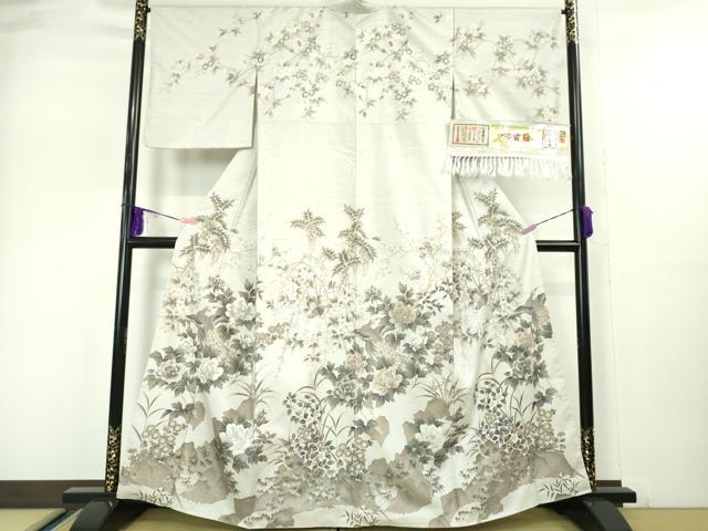 平和屋本店●極上　石川県指定無形文化財　牛首紬　白山工房　手織り　訪問着　孔雀花文　証紙付き　逸品　DZAA5028kh5