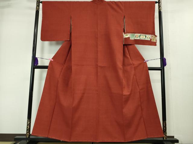 平和屋本店■極上　本場結城紬　重要無形文化財　色無地　紅海老茶色　奥庄謹製　証紙付き　逸品　未使用　DZAA5029kh5