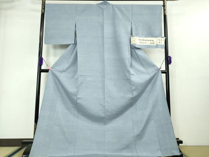 平和屋本店▽極上 結城紬 奥順謹製 はたおり娘 池田重子の色 単衣 ロング丈 青藤色 証紙付き 逸品 DZAA5030kh5