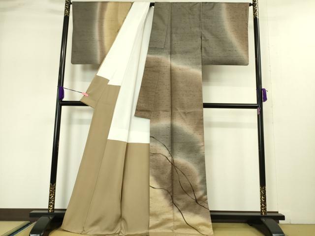 平和屋本店●極上 石川県指定無形文化財 牛首紬 白山工房 手織り 訪問着 霞文 証紙付き 逸品 DZAA5039kh5