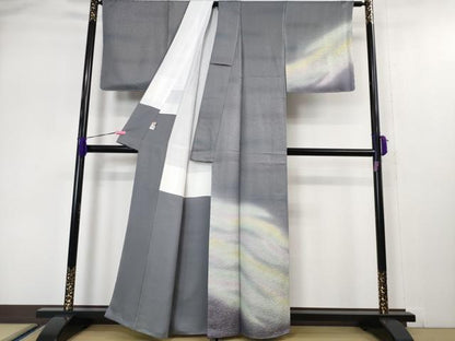 平和屋本店●極上 久保田一竹 幻の辻が花 訪問着 鳳凰笹地紋 暈し染め 銀通し地 反端付き 逸品 未使用 DZAA5040kh5