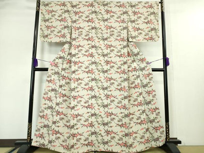 平和屋本店●希少 金城紅型染工房 金城盛弘 琉球びんがた 小紋 草花文 素色地 反端付き 逸品 DZAA5044kh5