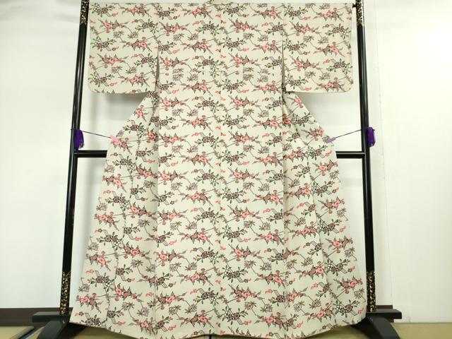 平和屋本店●希少 金城紅型染工房 金城盛弘 琉球びんがた 小紋 草花文 素色地 反端付き 逸品 DZAA5044kh5
