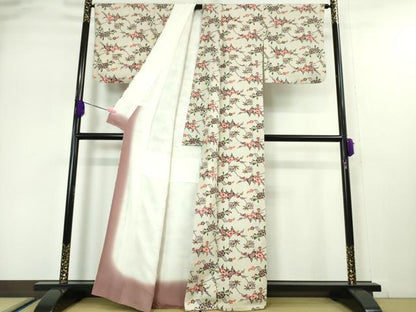平和屋本店●希少 金城紅型染工房 金城盛弘 琉球びんがた 小紋 草花文 素色地 反端付き 逸品 DZAA5044kh5