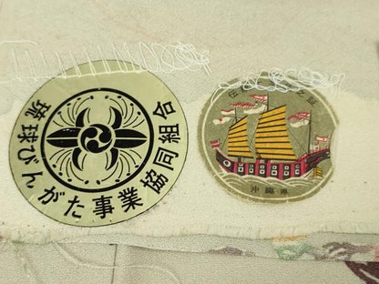 平和屋本店●希少 金城紅型染工房 金城盛弘 琉球びんがた 小紋 草花文 素色地 反端付き 逸品 DZAA5044kh5