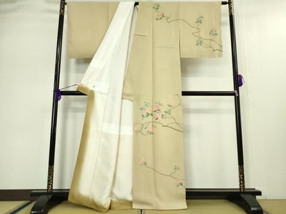 平和屋本店●極上　加賀友禅の巨匠　初代　由水十久　訪問着　草花文　枯色地　逸品　DZAA5045kh6