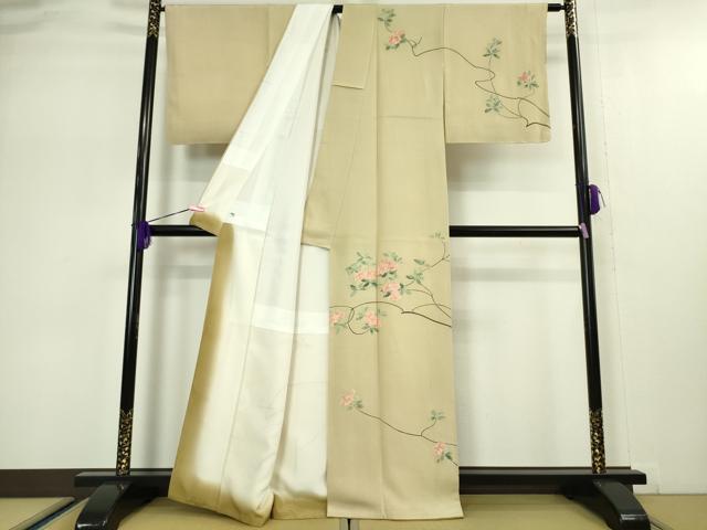 平和屋本店●極上　加賀友禅の巨匠　初代　由水十久　訪問着　草花文　枯色地　逸品　DZAA5045kh6