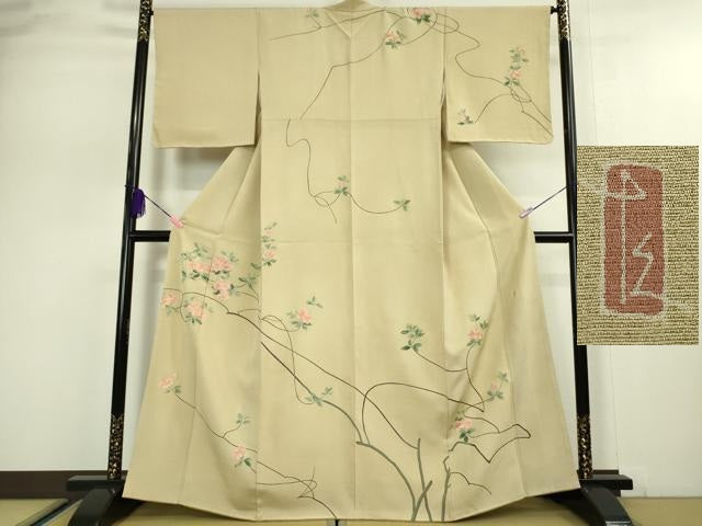 平和屋本店●極上　加賀友禅の巨匠　初代　由水十久　訪問着　草花文　枯色地　逸品　DZAA5045kh6
