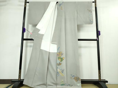 平和屋本店●極上 創業460年・千總 訪問着 刺繍 名物裂切嵌花鳥文 錫色地 金糸 高島屋扱い 逸品 DZAA5046kh5