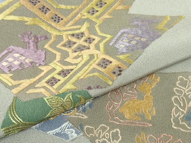 平和屋本店●極上 創業460年・千總 訪問着 刺繍 名物裂切嵌花鳥文 錫色地 金糸 高島屋扱い 逸品 DZAA5046kh5