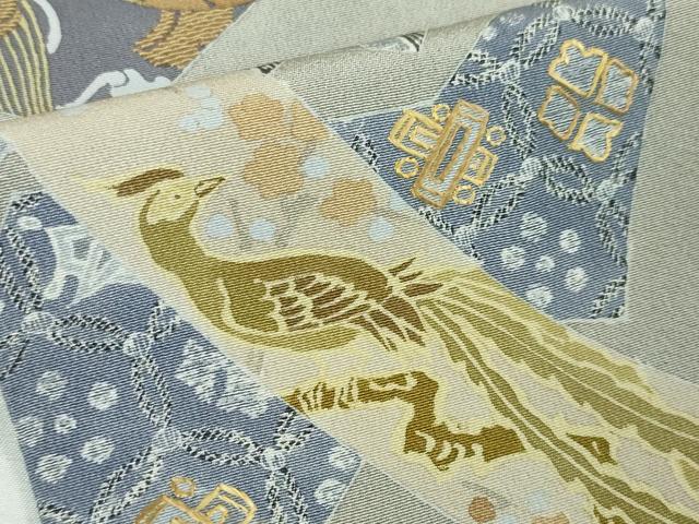 平和屋本店●極上 創業460年・千總 訪問着 刺繍 名物裂切嵌花鳥文 錫色地 金糸 高島屋扱い 逸品 DZAA5046kh5