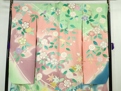 平和屋本店●極上 創業460年・千總 振袖 駒刺繍 枝垂れ吉祥花文 暈し染め 金彩 三越扱い 逸品 DZAA5047kh5