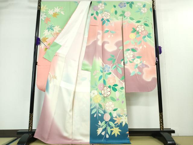 平和屋本店●極上 創業460年・千總 振袖 駒刺繍 枝垂れ吉祥花文 暈し染め 金彩 三越扱い 逸品 DZAA5047kh5
