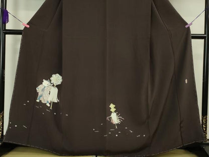 平和屋本店●極上 二代目・由水十久 本加賀友禅 訪問着 加賀鳶 火消 纏 人物 黒紅色地 逸品 未使用 DZAA5048kh5