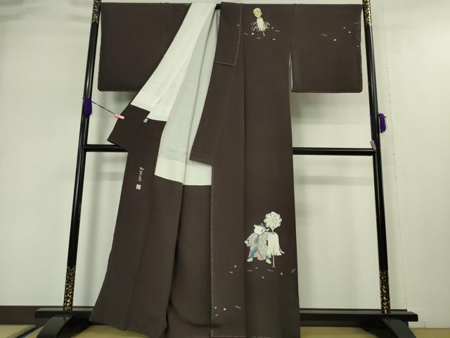 平和屋本店●極上 二代目・由水十久 本加賀友禅 訪問着 加賀鳶 火消 纏 人物 黒紅色地 逸品 未使用 DZAA5048kh5