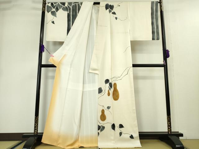 平和屋本店●極上 人間国宝 五代 田畑喜八 訪問着 瓢箪 蔦の葉 生成色地 金彩 逸品 DZAA5050kh5