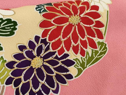 平和屋本店■極上　創業460年・千總　振袖・長襦袢(無双仕立て)セット　駒刺繍　花丸文　桃色地　金彩　高島屋扱い　逸品　DZAA5053kh5